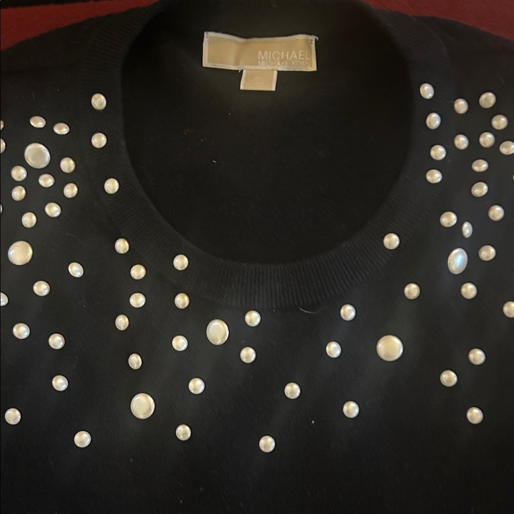 Michael Kors Black Sweater with Pearl Accents